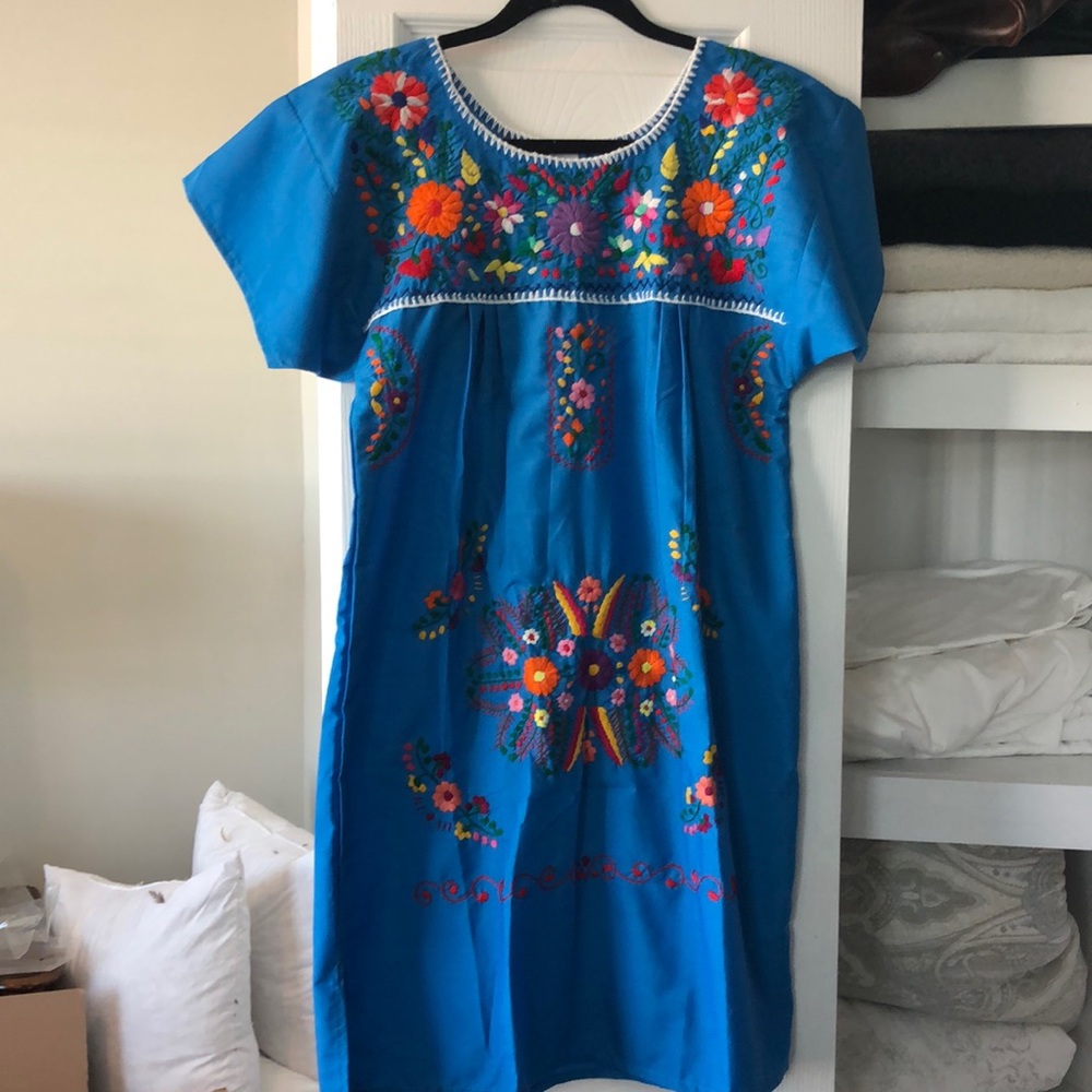 Blue embroidered dress from Mexico
